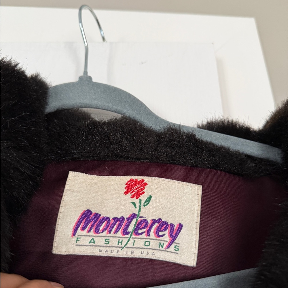 Monterey Fashion Faux Fur Black Coat Vintage Made in USA Size 14 - Picture 2 of 12